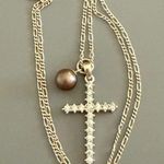 Designer AHM Cross Sterling Silver with CZs and Pearl Quality Photo 1
