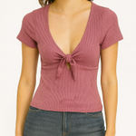 Urban Outfitters  Ribbed Dusty Pink Size Small Tie Front Top Photo 0