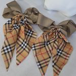 Boutique Pair Caramel Tartan Plaid and Tan Hair Bow Alligator Clip Photo 0
