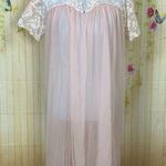 VINTAGE Avian Pink Sheer Nylon and Lace Night Gown Size M Photo 0