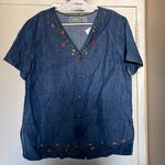 Jane Ashley New w/o Tags  Embroidered Denim Short Sleeve Blouse XL Side slits Photo 0