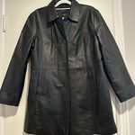 Colebrook Women's XL Black Leather Classic Mid Length Lined Coat Jacket. Photo 0