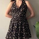 American Eagle  Floral Halter Neck Romper Black and Cream Scoop V-Neck Tie Bow Photo 0