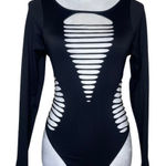 Roma Concept Women's Black Sexy Cutout Long Sleeve Bodysuit Sz Sm/Med Photo 0