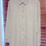 Vintage Dalia Pinstripe Blouse | Size XL White & Navy Striped Button Down Black Photo 0