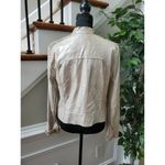 Bebe  Women's Metalic Beige 100% Leather Long Sleeve High Neck Front Zip Jacket L Photo 6