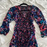 Floral Sheer Long Sleeve Dress Blue Photo 1