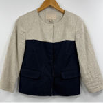 Banana Republic Two Tone Linen Blend Blazer Jacket Navy Beige Size 2 Photo 0