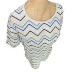 Talbots Women's Zig Zag Knit Top Short Sleeve Cream Blue Yellow M Photo 2