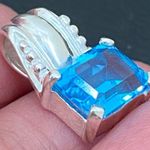 Sterling Silver SCBS 925 Emerald Cut Blue Topaz CZ Cubic Zirconia Pendant 2.9g Photo 11