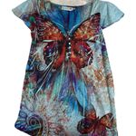 Unity Shirt Womens Small Petite Blue Butterfly‎ Sublimation Blouse Ruched Y2K Size undefined Photo 0