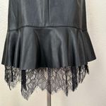 Who What Wear Black Faux Leather Mini Skirt with Ruffle Lace Hem Photo 9