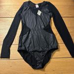 NWT pleather faux leather bodysuit small Black Photo 0