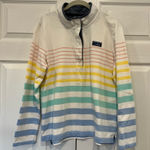 LL Bean Rugby VTG Mock Neck Button Pullover Rainbow Stripe 100% Cotton Womens LP White Size undefined Photo 0