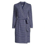 Lands' End Lands’ End Cotton Above Knee Length Robe Deep Sea Navy Stripe Plus Size 1X - 2X Photo 1