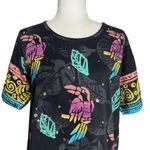 Vintage Hand Painted T Shirt Colorful Tropical Bird Large Black Short Sleeve Photo 1