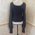 Free People  Katie Pullover Black Ribbed Cropped Sweater Puff Long Sleeves Sz M Photo 6