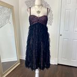 Mango MNG Suit Euro Early 2000's Black Pink Frilly Lace Babydoll Mini Dress XS Photo 3