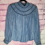 Rebecca Minkoff  JORDANA TOP 100% TENCEL DENIM CHAMBRAY MOCK NECK BLOUSE SMALL Photo 0