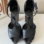 Brunello Cucinelli Black Leather Platform Block Heel Peep T-Strap Sandals 40.5 Photo 9