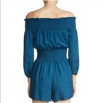 Maje Ilanda Romper XS Off-Shoulder Mini Smocked Linen Peacock Blue Luxury Party Photo 6