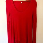 Free People  January Ribbed Long sleeve Hi Low Shark Bite Tunic T-Shirt Red XS Photo 6