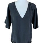 Elizabeth and James  Black Silk V Neck Lace Trim Blouse XS Minimalist Boho Chic Photo 0