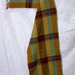 Vintage West Germany Handwoven Wool Plaid Scarf 100% Wool Fringe Gold Photo 0