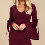 Lulus Lulu’s Burgundy Bell Sleeve Bodycon Dress Size Small Velvet Whimsigoth Romantic Photo 0