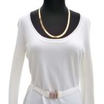 Cache  Ivory Metal Buttons Peek A Boo Sleeve Top Removable Self Belt New $98 NWT Photo 3
