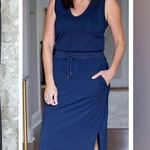 Evereve Elastic Waistband Drawstring Navy Blue Midi Dress size medium Photo 0