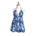 Lulus ✨ Pretty as a Picture Navy Blue Floral Print Ruffled Halter Sz Large Dress✨ Photo 4