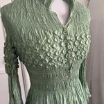 Jerry T Y2K Crinkle Bubble Popcorn Top Shirt Sage Green Smocked Peplum Flare S Photo 4