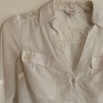 Candie's White tie front bow collared button down lace back shirt Photo 6
