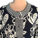 Vintage 90s Cardigan Sweater Round Neck Cropped Knit Black Oatmeal Dark Floral Size XS Photo 1
