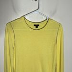 Ann Taylor Thin Wool blend Crewneck Sweater Lemon Yellow with brown trim size S Photo 2