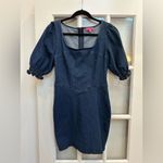 Betsey Johnson  Puff-Sleeve Dark Denim Wash Mini Dress Retro Pinup Chic Size M Photo 1