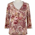 Moa Moa Floral Paisley Mesh Top Womens Large Roses Y2K 90s Romantic Vintage Photo 0