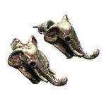 Silver Tone Elephant Head Stud Earrings Pierced Trunk Up 3/4" Photo 2
