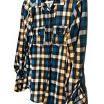 Eden & Olivia Plaid Flannel Blue Orange Button Up Buttons At cuff Shirt Size L Photo 1