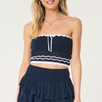 Hollister  Navy Blue and White Crochet Bandeau Tube Top Photo 1