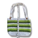 Handmade Handcrafted Green & White Crochet Hand Bag with Green Paisley Lining Photo 5