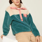 Rebecca Minkoff Colorblock Fleece Pullover Jacket XXS Teal Cream Pink Snap Neck Photo 0