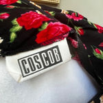 Vintage Cos Cob Black Dress with Red and Cream Floral Pattern Wedding Party Photo 5