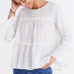Madewell Womens White Haysboro Striped Bell Sleeve Crewneck Tiered Top Small Photo 0
