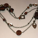 Elegant Brass Tone Amber Color Glass Boho Beaded Necklace Brown Photo 0