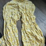 Aerie  Yellow White Floral Print Smocked Cutout Wide Leg Cropped Jumpsuit S Photo 6