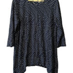 Chico's  Zenergy Tunic Top Size 1 Blue‎ White Striped Shark Bite Hem Pleated Photo 0