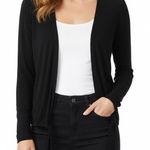 Chico's Travelers Black Open Front Cardigan Sweater Tie Hem Size 1 Photo 0