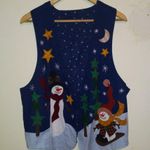 Vintage Handmade Snowman Winter Reversible Vest-Large-Open Front-Cabin-Stars Photo 0